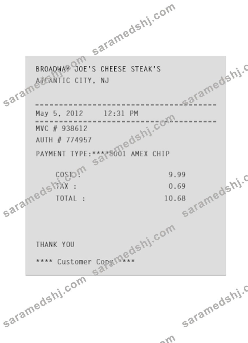 BROADWAY JOE'S CHEESE STEAK'S payment receipt